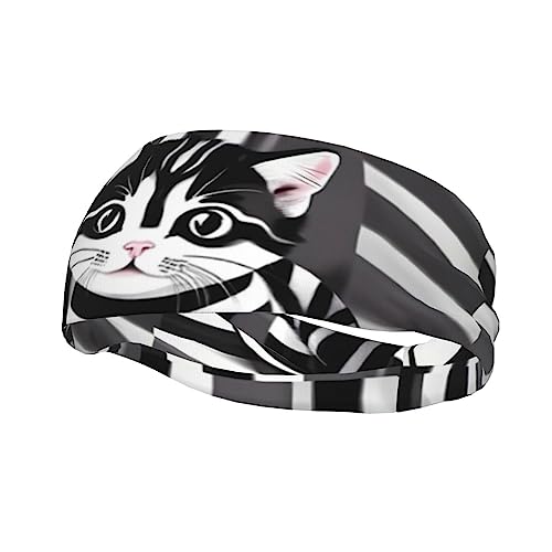 Schwarz-weiß gestreiftes Kätzchen-Sport-Stirnband für Männer und Frauen, geeignet für Laufen, Yoga, Basketball, elastisches Feuchtigkeitsband. von STejar