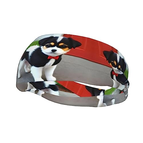 Schwarz-weißes Welpen-Sport-Stirnband für Männer und Frauen, geeignet für Laufen, Yoga, Basketball, elastisches Feuchtigkeitsband. von STejar