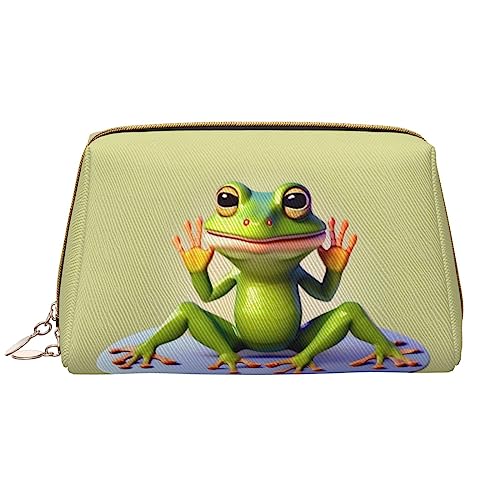 The Funny Frog Doing Yoga Leder tragbare große Make-up-Tasche, PVC-Leder, Reißverschluss, Kulturbeutel, Reisetasche, Aufbewahrungstasche, Weiß, Einheitsgröße, weiß, Einheitsgröße von STejar