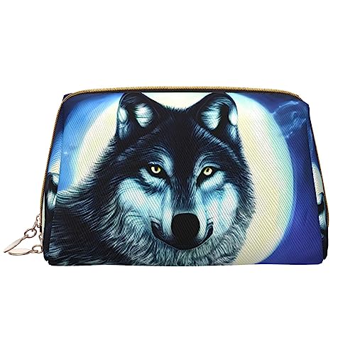 Wolf Under Moon Make-up-Tasche, Leder, tragbar, groß, PVC-Leder, Reißverschluss, Kulturbeutel, Reisetasche, Aufbewahrungstasche, Weiß, Einheitsgröße, weiß, Einheitsgröße von STejar