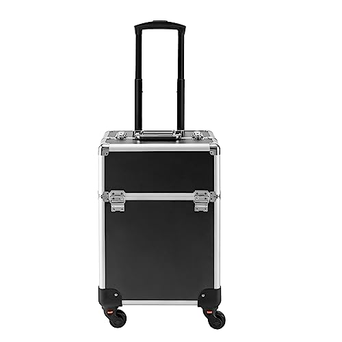 SUBKUDY Kosmetikkoffer Trolley Schminkkoffer Reisen Friseurkoffer Makeup Koffer Aluminiu mit Rollen Kosmetik Trolley Nageldesign Visagistenkoffer Nagelkoffer Beauty Case (Schwarz) von SUBKUDY