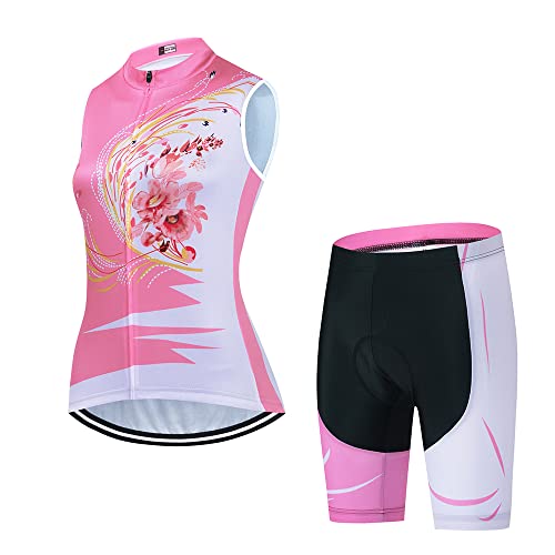 SUDUSUDO Damen Fahrradbekleidung ärmellos, Fahrradhose + 20D Gelkissen, schnell trocknender, atmungsaktiver Sommer-Fahrradanzug von SUDUSUDO