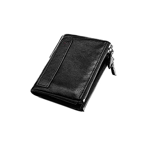 SUICRA Leder-Geldbörse Echte Leder männer Brieftasche Vintage brieftaschen für männer multifunktionale doppelreißverschluss münze geldbörse RFID Kartenhalter (Color : Black) von SUICRA