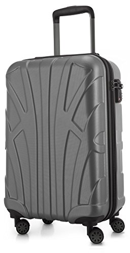 suitline - Handgepäck Hartschalen-Koffer Koffer Trolley Rollkoffer Reisekoffer, TSA, 55 cm, ca. 34 Liter, 100% ABS Matt, Silber von suitline