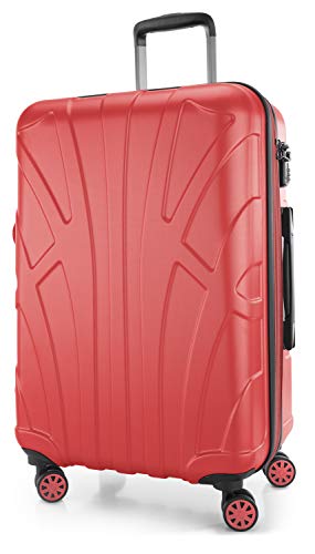 suitline - Hartschalen-Koffer Koffer Trolley Rollkoffer Reisekoffer, TSA, 66 cm, ca. 58 Liter, 100% ABS Matt, Korall von suitline