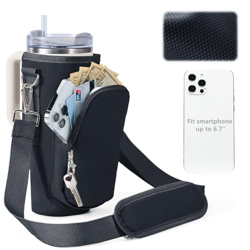 SUITMAT Tassentasche für Stanley Quencher Cup Tumbler, Wasserflaschenhalter mit großer Tasche für Stanley Cup Zubehör, Tassentasche mit verstellbarem Riemen, passend für iPhone 14 Pro Max (nur Tasche) von SUITMAT