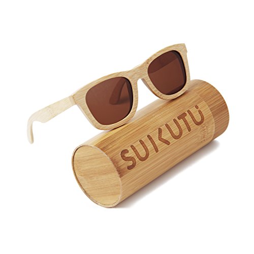 SUKUTU Bambus leichte Holz ganze Rahmen Sonnenbrillen polarisierte Gläser Mens Womens Eyewear schwimmende Stil Brille (Braun) von SUKUTU