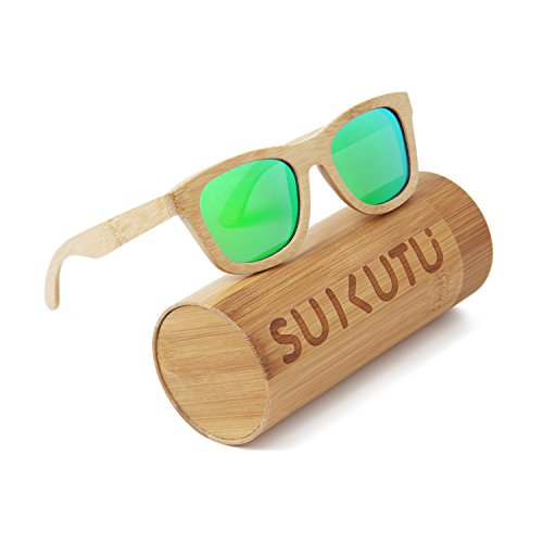 SUKUTU Bambus leichte Holz ganze Rahmen Sonnenbrillen polarisierte Gläser Mens Womens Eyewear schwimmende Stil Brille (Grün) von SUKUTU