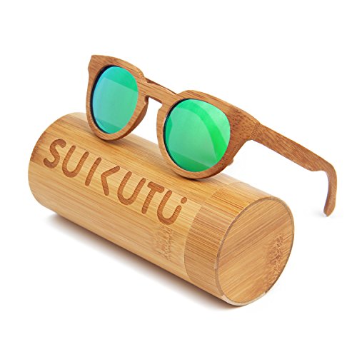 SUKUTU Männer Frauen Handgefertigte Bambus Sonnenbrillen Brillen Outdoor Retro Mode Polarisierte Holz Gläser mit Bambus Box SU039 von SUKUTU