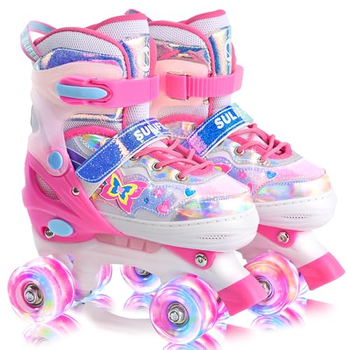 SULIFEEL Rollschuhe für Mädchen und Kinder mit leuchtenden Rollen, verstellbar in 4 Größen für Kleinkinder und Anfänger Rollschuhe von SULIFEEL