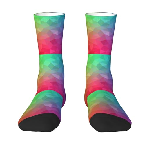Mehrfarbiges Polygon, das aus Dreiecken und Regenbogen besteht, Kompressionssocken, Crew-Socken, lässige Socken für Erwachsene, Sportsocken von SUMNOS