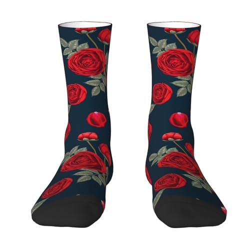 Rote Rosen-Blumen, Kompressionssocken, Crew-Socken, lässige Socken für Erwachsene, Sportsocken von SUMNOS