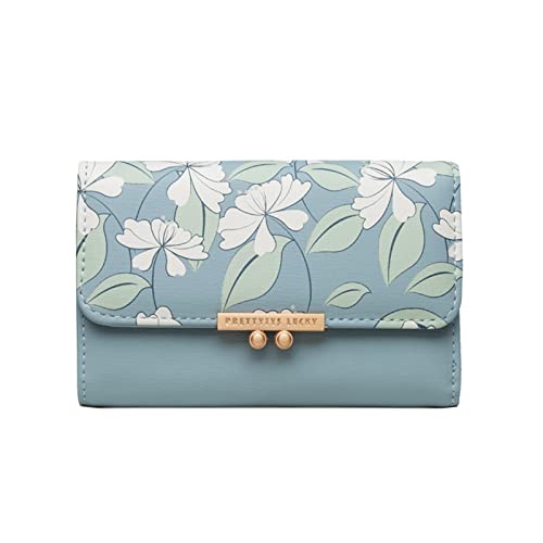 SUNAVY® Mini Geldbörse Damen Klein Viele Fächer Blumenmuster Kleines Portemonnaie Damen Leder Süße Geldbeutel Mädchen (Grün) von SUNAVY