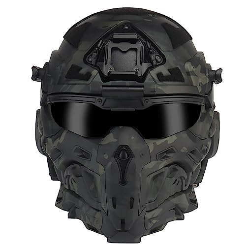 SUNDARE HL-98 Taktischer Helm, Taktischer Helm Militär Schutzausrüstung, Echte CS-Helme mit Kommunikations-Headsets, Anti-Beschlag-Fächer, Auswechselbare Gläser von SUNDARE