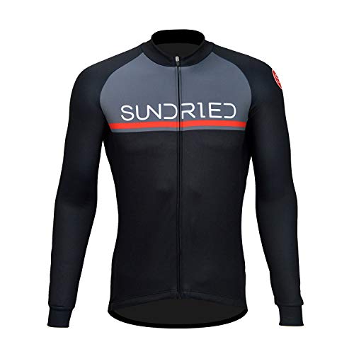 SUNDRIED Männer Lange Hülse, die Jersey-Straßen-Fahrrad MTB Fahrrad-Kleidung (schwarz, XL) von SUNDRIED