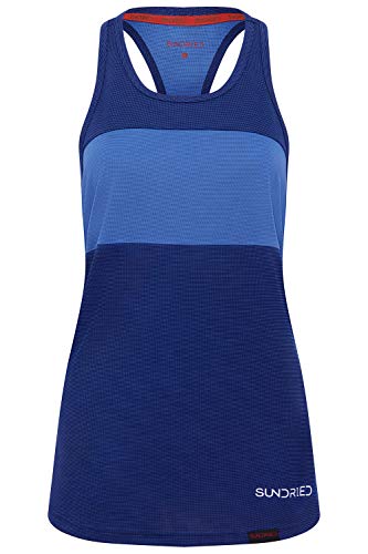 SUNDRIED Womens Sports Vest Yoga Wear ärmelschulterfrei Training and Gym Tank Top (Blau, S) von SUNDRIED