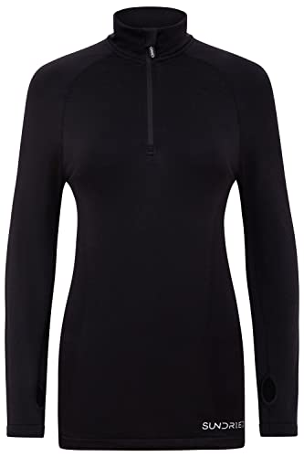 Sundried Womens Half Zip Fitness Jacket Base Layer Schwarz Langarm-Lauf Top (Schwarz, L) von SUNDRIED