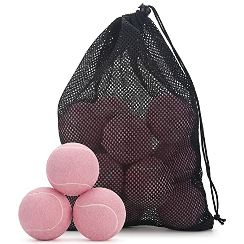SUNEZLGO Tennisbälle, 12 Stück, fortgeschrittene Trainingsbälle, Übungsbälle, Haustier-Hundespielbälle, kommt mit Netzbeutel für einfachen Transport, gut für Anfänger-Trainingsball (Rosa) von SUNEZLGO