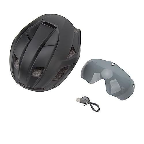 Fahrradhelm für Erwachsene, Integrierter Geformter Fahrradhelm mit Schutzbrille, Sicherheit für Bergstraßen, Nachtsonnenschutz, Fahrradausrüstung (Black) von SUNGOOYUE
