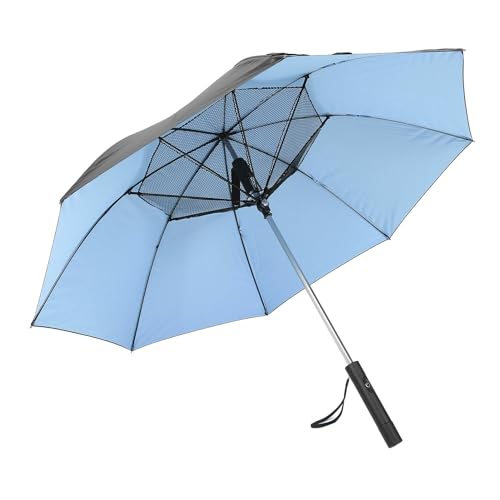 SUNGOOYUE Tragbarer Regenschirm mit Ventilator, Doppelschichtiger UV Schutz Regenschirm aus Aluminiumlegierung und Glasfaser für Heiße Sommer (Blue) von SUNGOOYUE