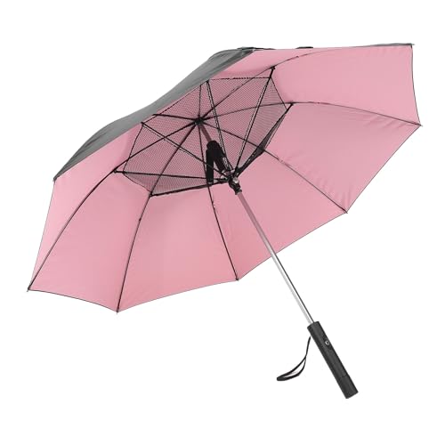 SUNGOOYUE Tragbarer Regenschirm mit Ventilator, Doppelschichtiger UV Schutz Regenschirm aus Aluminiumlegierung und Glasfaser für Heiße Sommer (PINK) von SUNGOOYUE