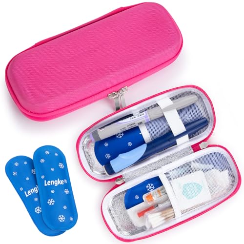 SUNMON Insulin Kühltasche mit 2 wiederverwendbaren Kühlakkus, Isolierte Insulin Pen Kühltasche tragbare Reisetasche für Diabetikerzubehör,4-6 Std.Kühlung Medikamententasche 21.1 × 8.9 × 4.8 cm (Rot) von SUNMON