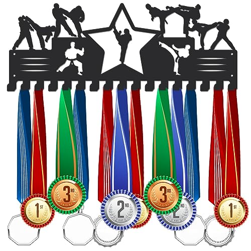 SUPERDANT Taekwondo Medaillenhaken Medaillenhalter Taekwondo Display Aufhänger Metall Mit 17 Haken Taekwondo Mit Sternen Medaillen Wandhalterung Band Display Halter Rack Aufhänger Dekor von SUPERDANT