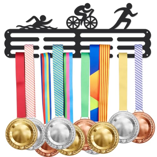 SUPERDANT Triathlon Medaillenhalter Tri Medaillen Aufhänger Schwimmen Radfahren Laufen Medaillenständer Rahmen Für Bänder Medaillen Displayhalter Mit Einfachem Aufhängen Geschenk Für Sportler von SUPERDANT