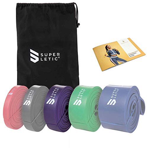 SUPERLETIC Powerband Widerstands-Fitness-Bänder & Übungsbänder für Männer und Frauen; Klimmzughilfe - 5 Stärken für Workout, Yoga, Pilates, Crossfit + Kostenlose Trainingsanleitung (Violett) von SUPERLETIC