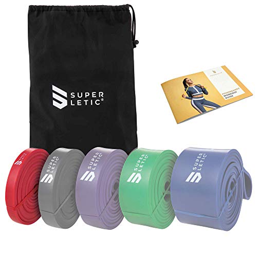 SUPERLETIC Powerband Widerstands-Fitness-Bänder & Übungsbänder für Männer und Frauen; Klimmzughilfe - 5 Stärken für Workout, Yoga, Pilates, Crossfit, Home Gym Equipment + Kostenlose Trainingsanleitung von SUPERLETIC