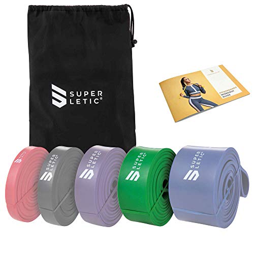 SUPERLETIC Powerband Widerstands-Fitness-Bänder & Übungsbänder für Männer und Frauen; Klimmzughilfe 5 Stärken für Workout, Yoga, Pilates, Crossfit, kostenlose Trainingsanleitung von SUPERLETIC