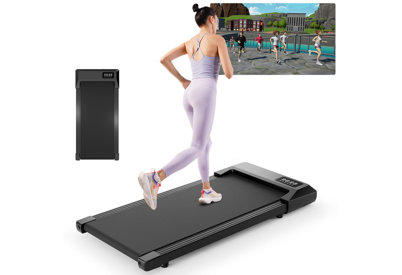 SUPERUN Laufband 2,5 PS Walking Pad mit KI-Trainingskursen, App-Steuerung & Bluetooth (1-tlg), Untertisch-Design bis 136kg, Inkl. LCD-Display & Fernbedienung von SUPERUN