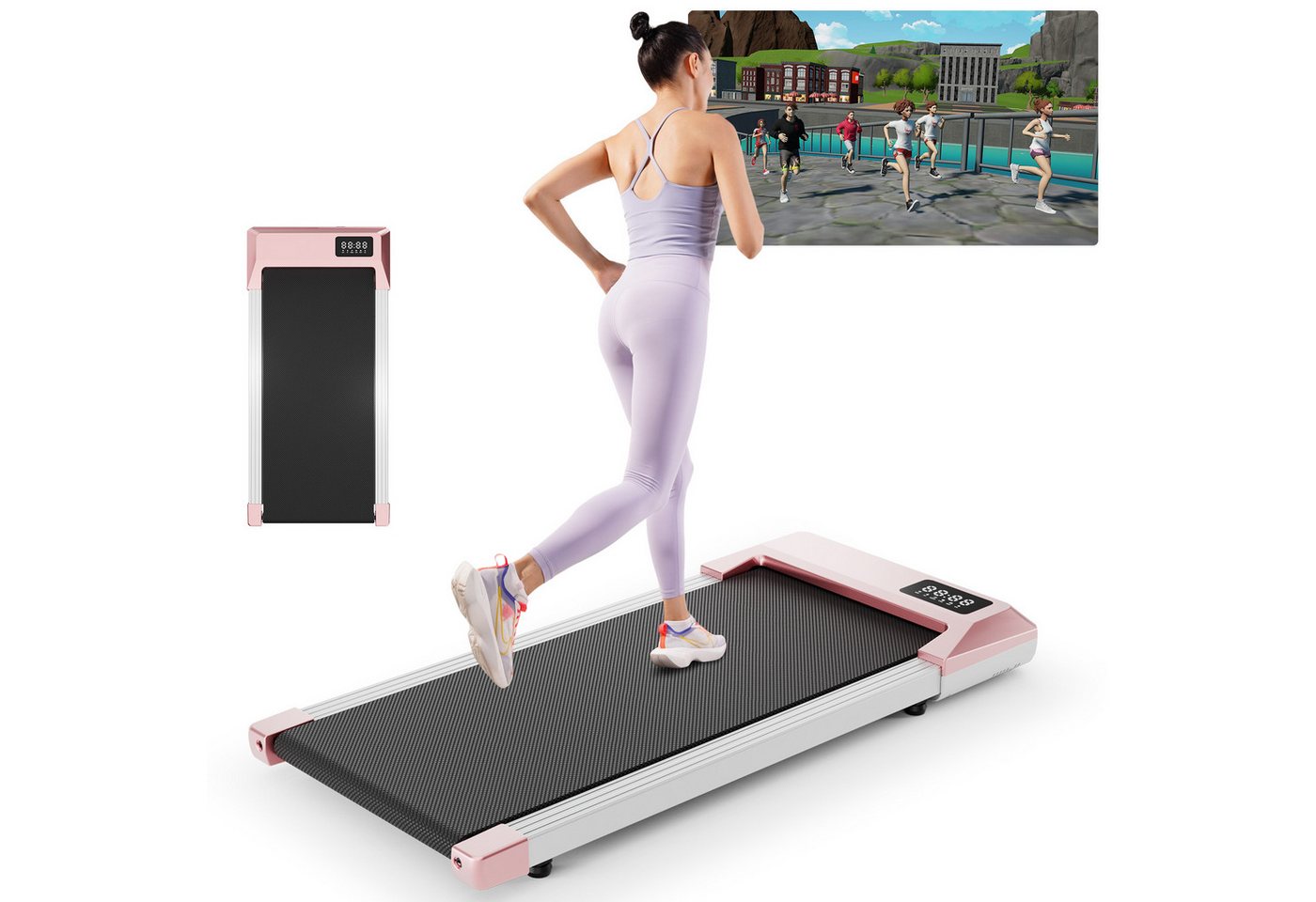 SUPERUN Laufband 2,5 PS Walking Pad mit KI-Trainingskursen, App-Steuerung & Bluetooth (1-tlg), Untertisch-Design bis 136kg, Inkl. LCD-Display & Fernbedienung von SUPERUN