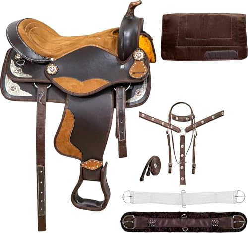 Sattel für Erwachsene, klassisch, hochwertig, handgefertigt, Synthetik, Premium-Komfort, Westernfass für Rennstrecken, Reitsport, Pferde, Sattelzaumzeug, Größe 43,2 cm von SUPREME SADDLERY