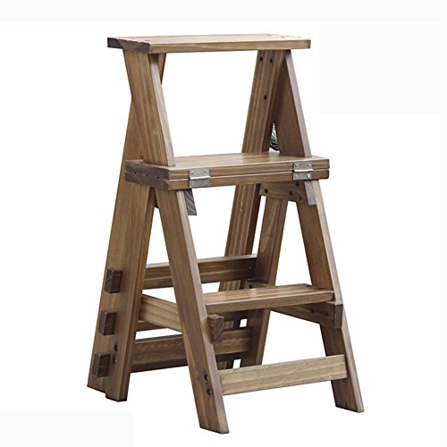 SUREKYA Holzleiter Home Indoor Treppenhaus Stuhl Dual-Use-Kletterhocker 3-Stufen-Klapptritthocker Kreativ (Farbe: Antikfarbe) wwyy von SUREKYA