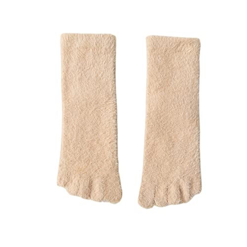 SUYGGCK Dicke Socken Frauen Mädchen Dicke Fünf -Finger -Socken Winter Warme Zehensocken Weich Gemütlich Zerstrumpft Weibliche Bodenschuhe-Khaki,Eu36-40 von SUYGGCK