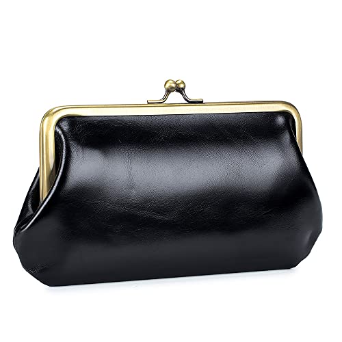 SUYGGCK Geldbörse Frauen Vintage Leder Langes Clip -Brieftasche Einfache Vielseitige Kupplungsbrieftasche-Black von SUYGGCK