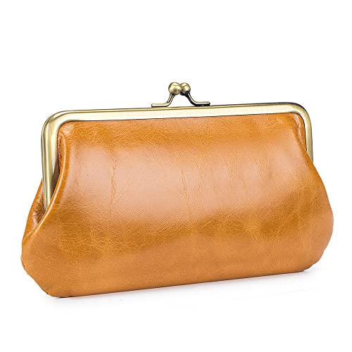 SUYGGCK Geldbörse Frauen Vintage Leder Langes Clip -Brieftasche Einfache Vielseitige Kupplungsbrieftasche-Brown von SUYGGCK