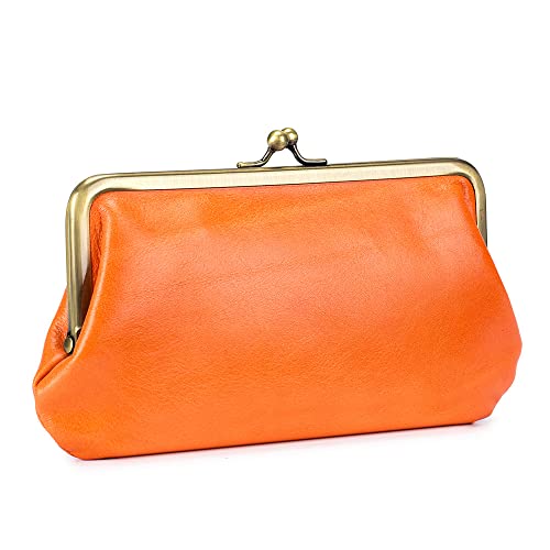 SUYGGCK Geldbörse Frauen Vintage Leder Langes Clip -Brieftasche Einfache Vielseitige Kupplungsbrieftasche-Orange von SUYGGCK
