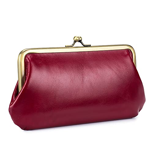 SUYGGCK Geldbörse Frauen Vintage Leder Langes Clip -Brieftasche Einfache Vielseitige Kupplungsbrieftasche-Wine Red von SUYGGCK