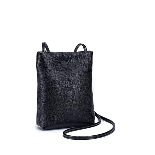 SUYGGCK Handytasche Frauen Einfacher Leder -Telefontasche Freizeit Mini Messenger Bag Eimer Bag Tasche-Black von SUYGGCK