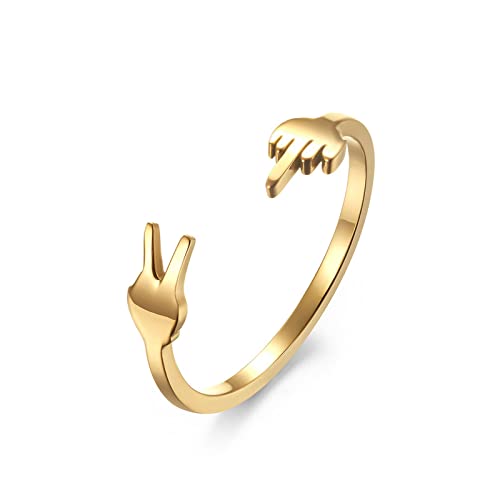 SUYGGCK Ringe für Damen Herren -Frauenringschere Hand Vertikaler Mittelfinger Titanium Stahlring Ring Persönlichkeit Hip Hop Ring-10#,Gold von SUYGGCK