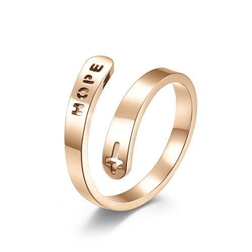 SUYGGCK Ringe für Damen Ladies Titanium Stahlkreuz Hope Glaubensring Öffnen Verstellbarer Ring Freund Geburtstagsgeschenk-9#,Rose Gold Hope von SUYGGCK
