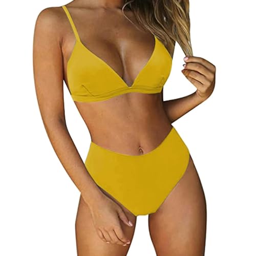 SUYHKO Bikini Frauen Bandeau Gepolstert Push Up Badeanzug Badebekleidung Strandwege Bikini Set-gelb-m von SUYHKO