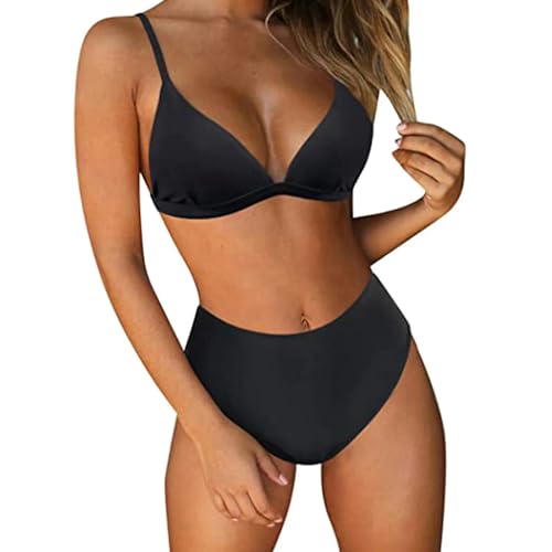 SUYHKO Bikini Frauen Bandeau Gepolstert Push Up Badeanzug Badebekleidung Strandwege Bikini Set-schwarz-s von SUYHKO