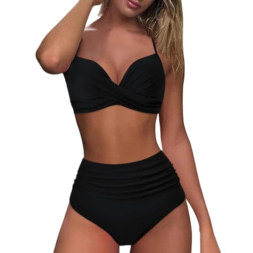 SUYHKO Bikini Frauen Print Bikinis Badeanzug Set Zwei Stücke Strandanzug Badeanzug Damen Womens-schwarz-XL von SUYHKO