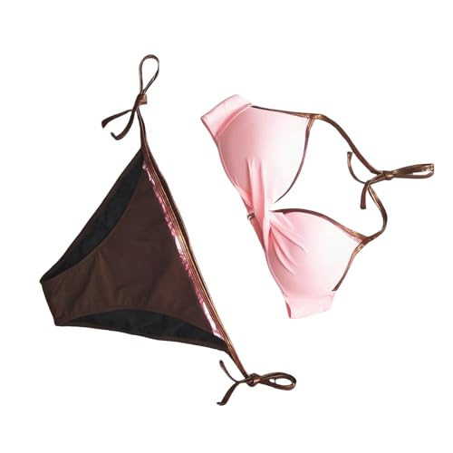 SUYHKO Bikini Frauen Sommer Badeanzüge Push Up Bikini Split Tie Side Bikini Set Strand Tragen Weibliche Badeanzug-rosa-XL von SUYHKO