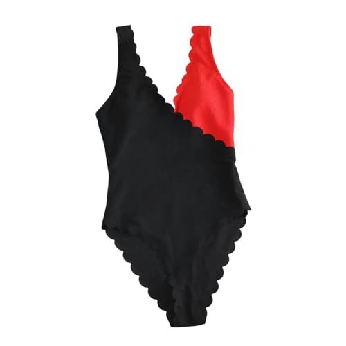 SUYHKO Bikini Mit Überbissenem Spleißen Hochgeschnitten EIN Stück Badeanzug Frauen Badebekleidung Weiblicher Anzug Schwimmdame-schwarz Rot-m von SUYHKO
