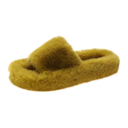 SUYHKO Hausschuhe Damen Flauschiger Winter Warm Warm Homefurry Pantoffel Frauen Plüschschuhe Innenhaus Fuzzy Flip Flops-c01-yellow-38 von SUYHKO
