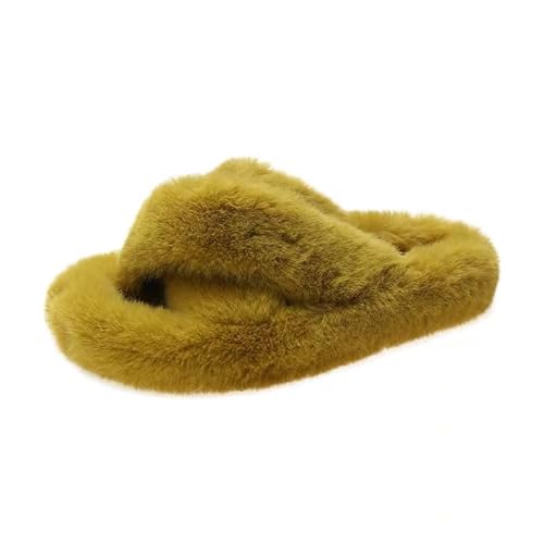 SUYHKO Hausschuhe Damen Flauschiger Winter Warm Warm Homefurry Pantoffel Frauen Plüschschuhe Innenhaus Fuzzy Flip Flops-c02-gelb-38 von SUYHKO